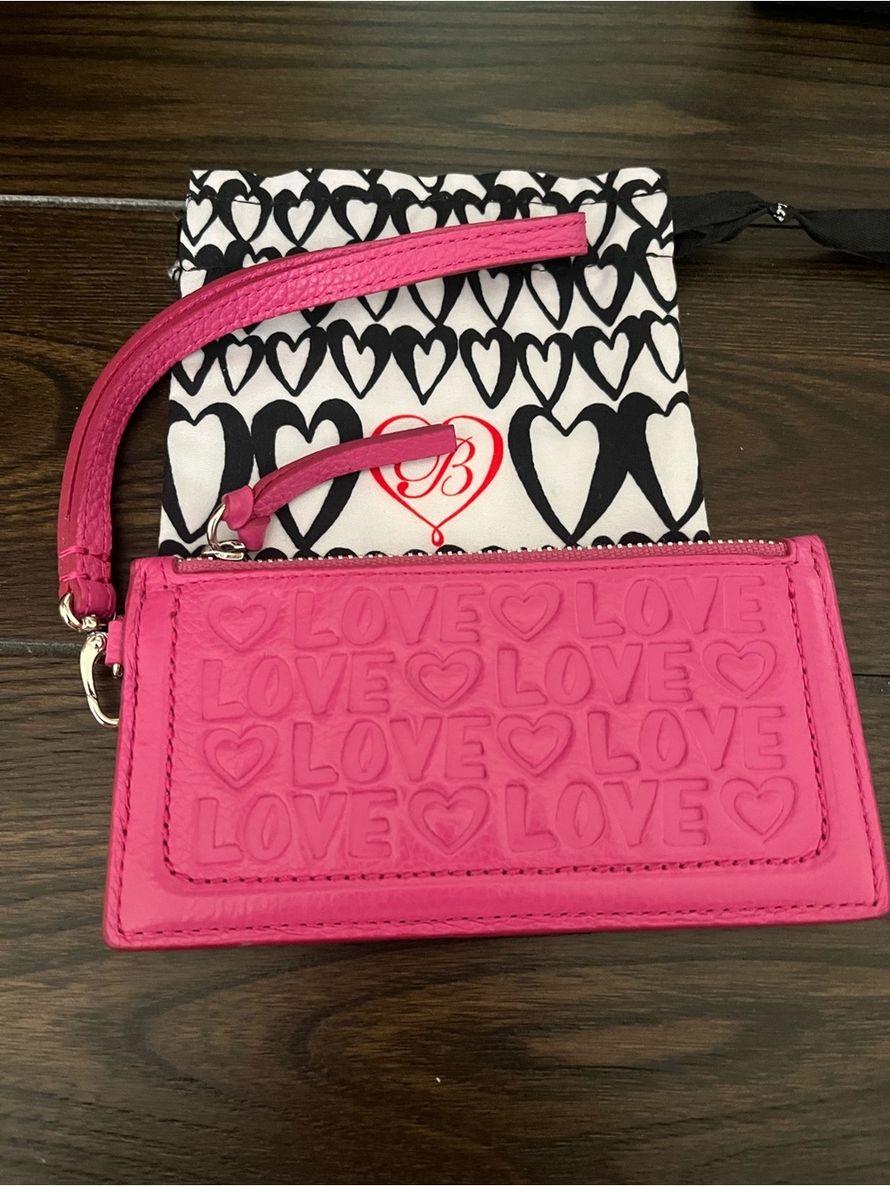 Brighton Pink 'LOVE' Embossed Wristlet Wallet in bubblegum pink